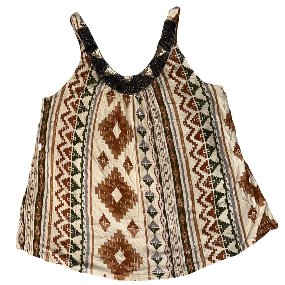 Lane Bryant 22/24 tank top. Earth tones, western pattern. Beaded top.